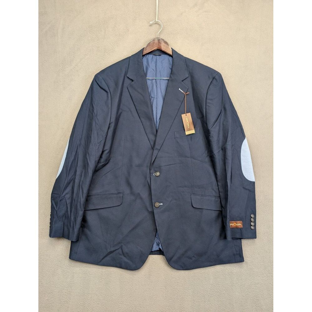 Oak Hill 1XLT 46/48 100% Cotton Blazer Sports Coat Jacket Navy Blue Elbow Patch